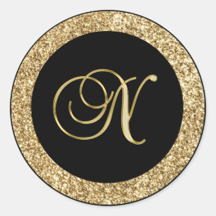 Monogram N gouden schrift Ronde Sticker