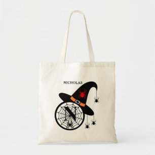 Monogram N Halloween Witch Spiders Jouw naam Tote Bag