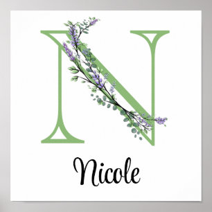 Monogram N Lavender Eucalyptus kinderkamer Poster