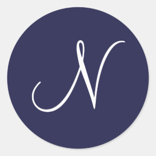 Monogram N, wit op Navy Blue, Ronde Sticker
