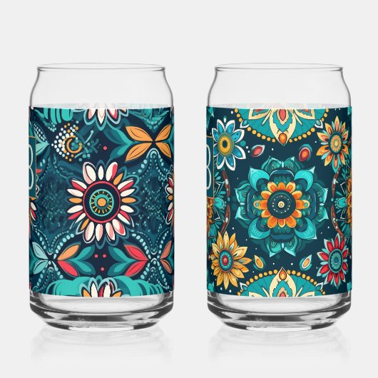 Monogram Naadloze boho print kleurrijk Blikvorm Glas (Links)