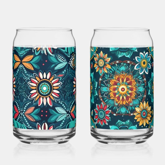 Monogram Naadloze boho print kleurrijk Blikvorm Glas (Achterkant)