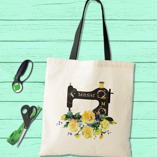 Monogram  naaimachine, geel tote bag