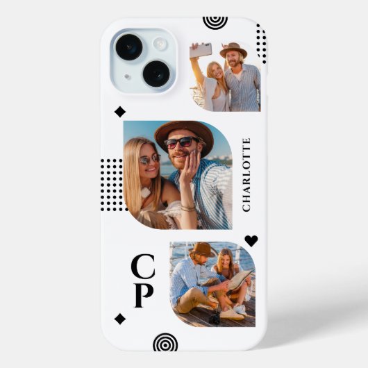 Monogram Naam 3 Foto Collage Trendy Modern Case-Mate iPhone Case (Achterkant)