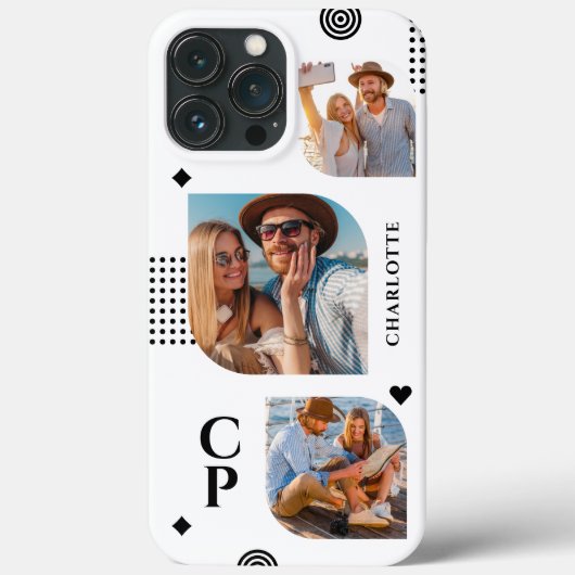 Monogram Naam 3 Foto Collage Trendy Modern Case-Mate iPhone Case (Achterkant)