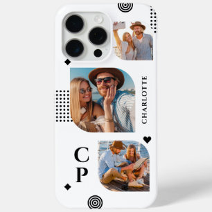 Monogram Naam 3 Foto Collage Trendy Modern iPhone 15 Pro Max Hoesje