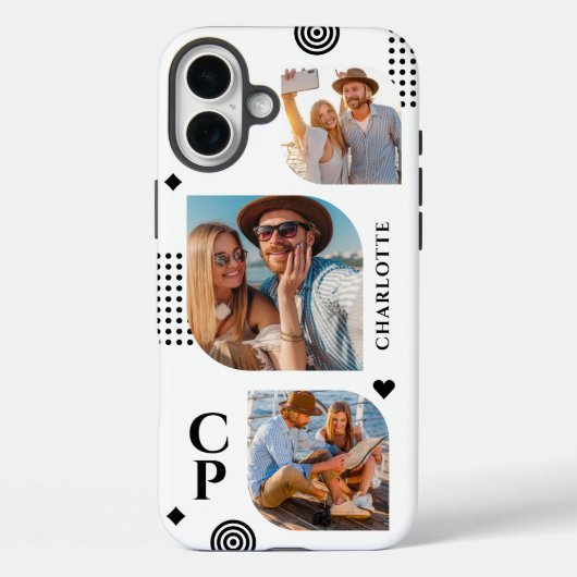 Monogram Naam 3 Foto Collage Trendy Modern Case-Mate iPhone Case (Achterkant)