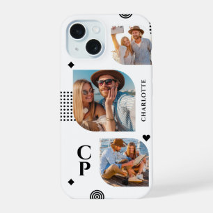 Monogram Naam 3 Foto Collage Trendy Modern iPhone 15 Hoesje