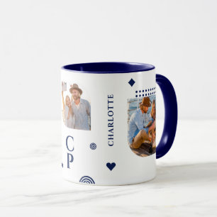 Monogram Naam 3 Foto Collage Trendy Modern Koffie Mok