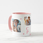 Monogram Naam 3 Foto Collage Trendy Modern Koffie Mok (Voorkant links)