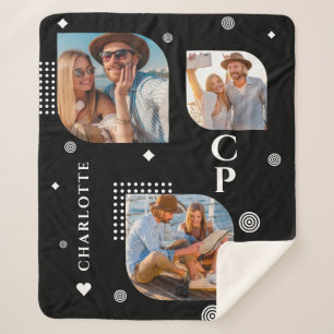 Monogram Naam 3 Foto Collage Trendy Sherpa Deken