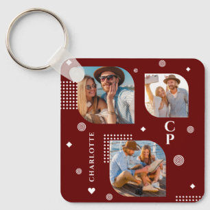Monogram Naam 3 Foto Collage Trendy Sleutelhanger