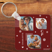 Monogram Naam 3 Foto Collage Trendy Sleutelhanger (Voorkant)
