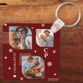 Monogram Naam 3 Foto Collage Trendy Sleutelhanger (Achterkant)