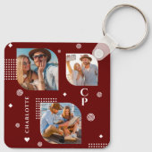 Monogram Naam 3 Foto Collage Trendy Sleutelhanger (Achterkant)