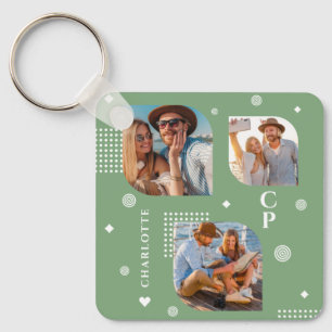 Monogram Naam 3 Foto Collage Trendy Sleutelhanger