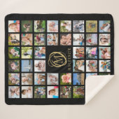 Monogram naam 44 Foto Collage Editable Black Gold Sherpa Deken (Voorkant (horizontaal))