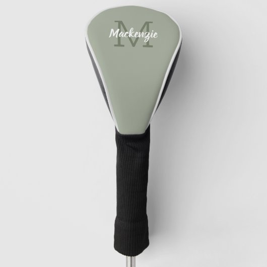 Monogram naam Aangepaste Sage Green Driver Golfheadcover (Voorkant)