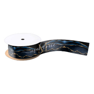 Monogram Naam Agaat Marine Blauw Goud Lint