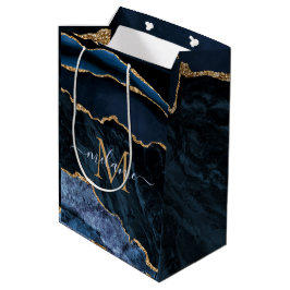 Monogram Naam Agaat Marine Blauw Goud Marmer Gift  Medium Cadeauzakje