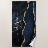 Monogram Naam Agaat Marine Blauw Goud Strandlaken (Voorkant)