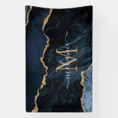 Monogram Naam Agate Navy Blue Gold Gemstone Marble Spandoek (Verticaal)