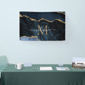Monogram Naam Agate Navy Blue Gold Gemstone Marble Spandoek (Beurs)