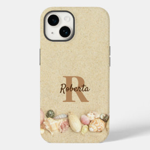 Monogram Naam Beach Sand Seashells Case-Mate iPhone 14 Hoesje