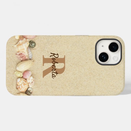 Monogram Naam Beach Sand Seashells Case-Mate iPhone Case (Achterkant (horizontaal))