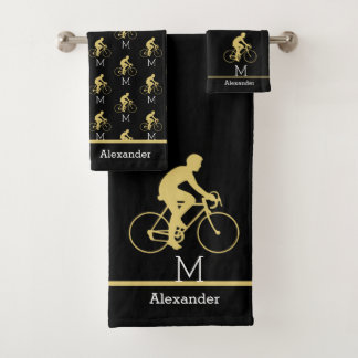Monogram naam Bicycle Gold Black Bad Handdoek