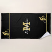 Monogram naam Bicycle Gold Black Bath / Strandlaken (Voorkant)