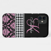 Monogram Naam Black Pink Damask iPhone 5 Hoesje (Achterkant (horizontaal))