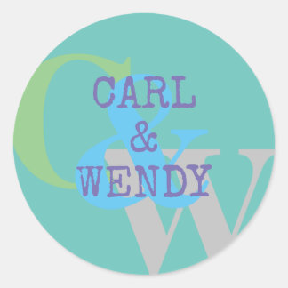 Monogram naam blauw grijs GROEN stijlvol cadeau Ronde Sticker