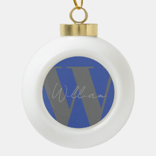 Monogram naam blauw grijs stijlvol modern cadeau o keramische bal ornament