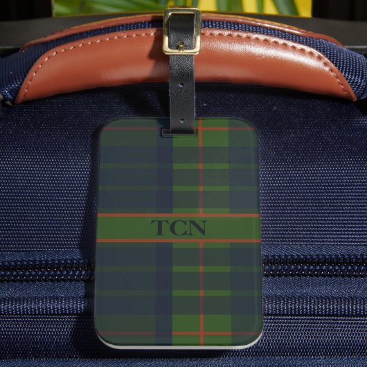 Monogram Naam Blauw Groen Rood Tartan Bagagelabel (Voorkant Insitu 2)