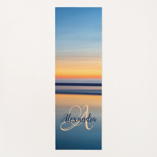 Monogram Naam Blauw Oranje Zen Beach Ocean Sunset Yogamat (Voorkant)