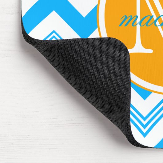 Monogram Naam Blauw Witte Chevron Pattern Muismat (Hoek)