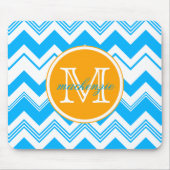 Monogram Naam Blauw Witte Chevron Pattern Muismat (Voorkant)