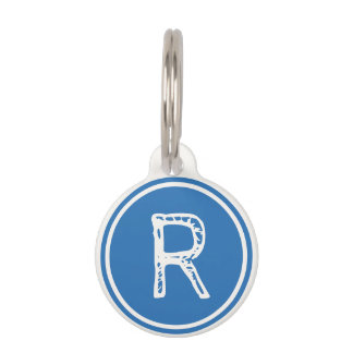 Monogram naam blauw witte cirkel huisdierpenning