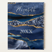 Monogram Naam Blauwe Goud Glitter Agate Marmer  Planner (Achterkant)