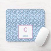 Monogram Naam Blauwe Harten & Witte Stippen Patroo Muismat (Met muis)