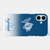 Monogram Naam Blauwe Ombre White Case-Mate iPhone Case (Achterkant (horizontaal))