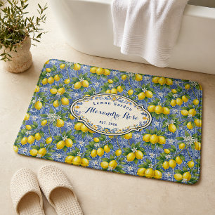 Monogram Naam Blauwe Tegel Frans Land Lemon Badmat