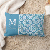 Monogram Naam Blauwgroen en Witte Lumbar Pillow Kussen (Deken)