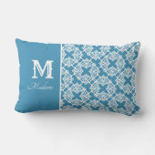 Monogram Naam Blauwgroen en Witte Lumbar Pillow Kussen (Achterkant)