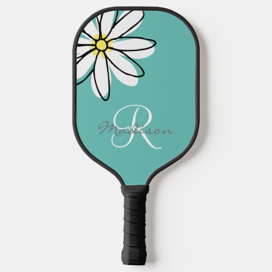 Monogram naam bloem Daisy Pickleball Paddle (Achterkant)