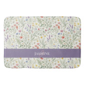 Monogram Naam Bloem Wildflower Boho Lavendel Chic Badmat (Voorkant)