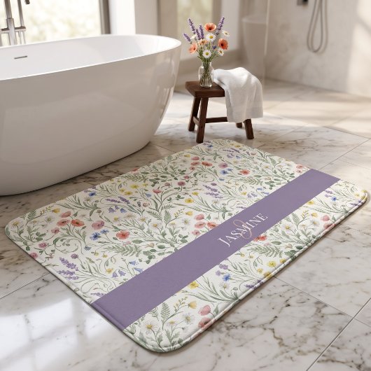 Monogram Naam Bloem Wildflower Boho Lavendel Chic Badmat