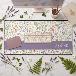 Monogram Naam Bloem Wildflower Boho Lavendel Chic Bureaumat