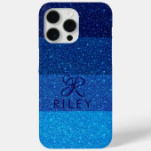 Monogram Naam Blue glitter Case-Mate iPhone Case (Achterkant)